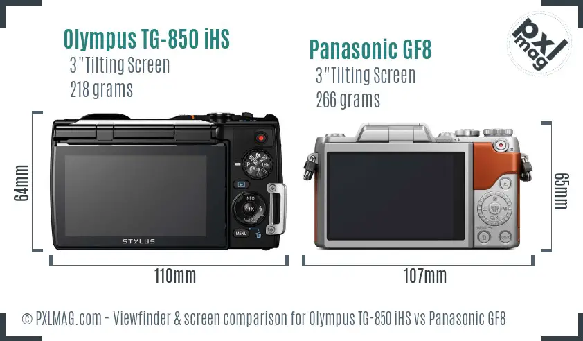 Olympus TG-850 iHS vs Panasonic GF8 Screen and Viewfinder comparison