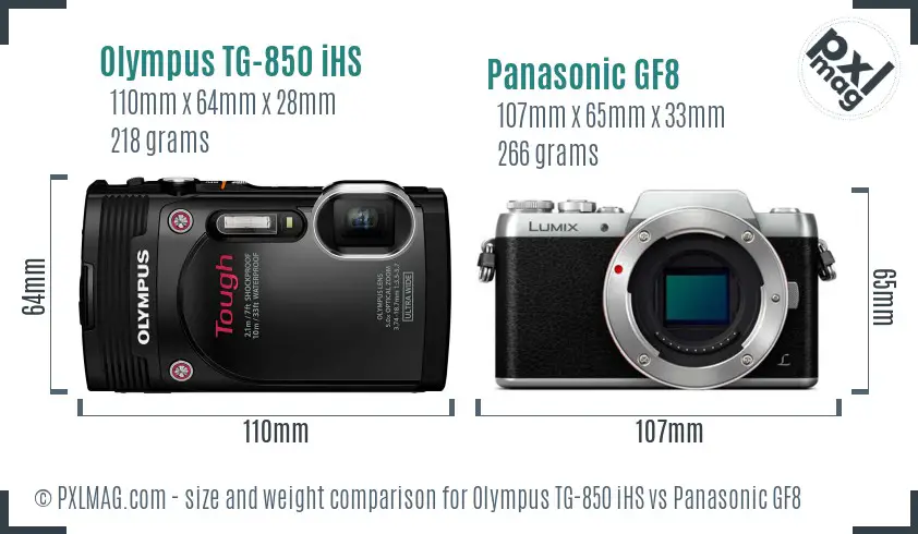 Olympus TG-850 iHS vs Panasonic GF8 size comparison