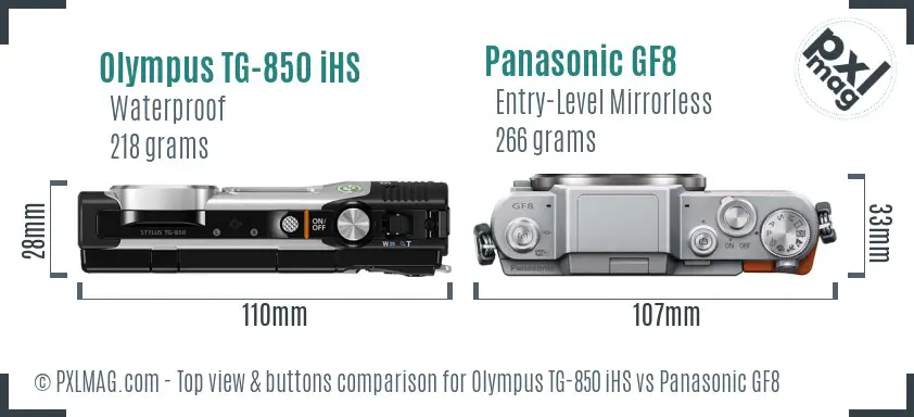 Olympus TG-850 iHS vs Panasonic GF8 top view buttons comparison