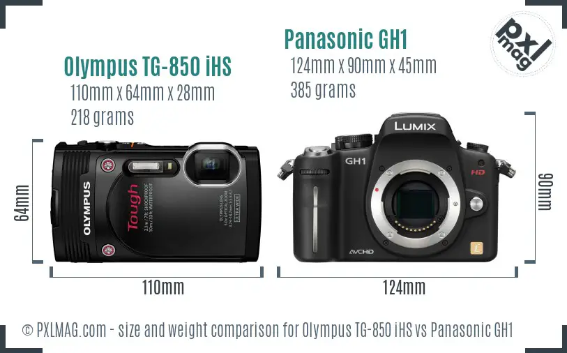Olympus TG-850 iHS vs Panasonic GH1 size comparison