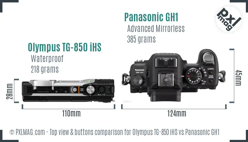 Olympus TG-850 iHS vs Panasonic GH1 top view buttons comparison