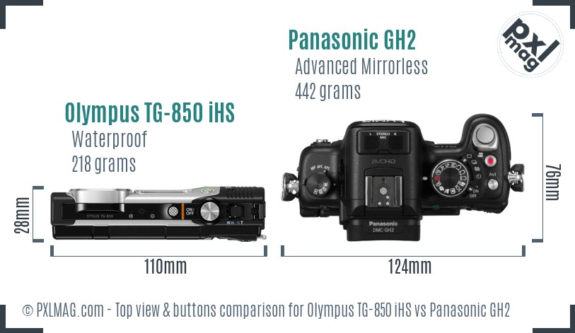Olympus TG-850 iHS vs Panasonic GH2 top view buttons comparison