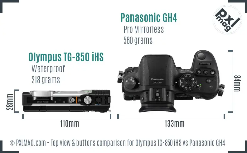 Olympus TG-850 iHS vs Panasonic GH4 top view buttons comparison