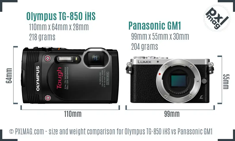 Olympus TG-850 iHS vs Panasonic GM1 size comparison