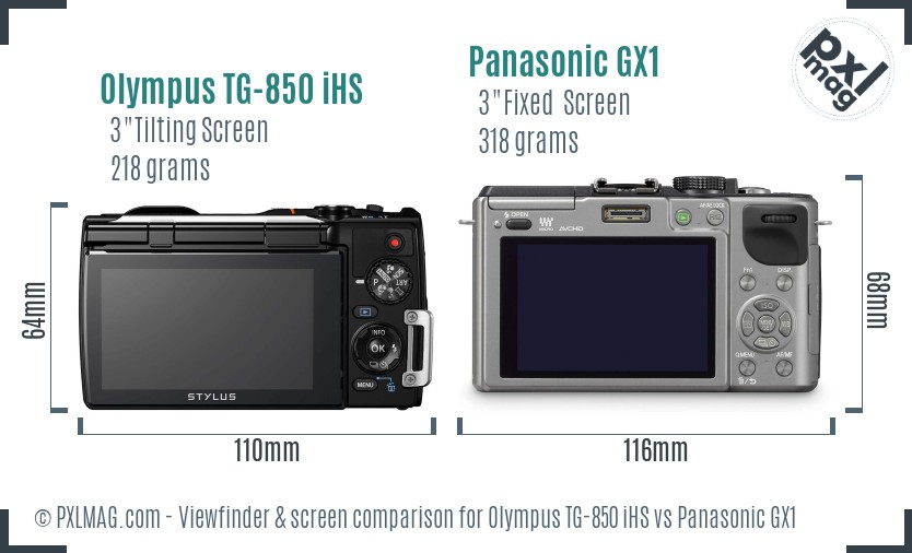 Olympus TG-850 iHS vs Panasonic GX1 Screen and Viewfinder comparison