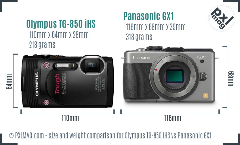 Olympus TG-850 iHS vs Panasonic GX1 size comparison