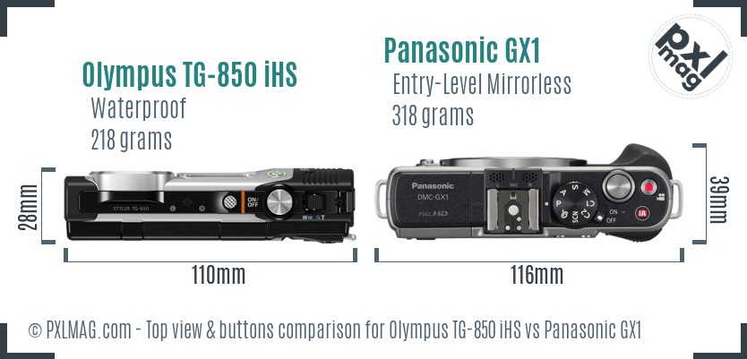 Olympus TG-850 iHS vs Panasonic GX1 top view buttons comparison