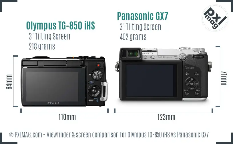 Olympus TG-850 iHS vs Panasonic GX7 Screen and Viewfinder comparison