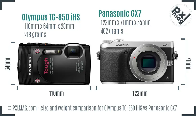 Olympus TG-850 iHS vs Panasonic GX7 size comparison
