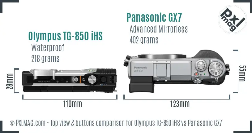 Olympus TG-850 iHS vs Panasonic GX7 top view buttons comparison