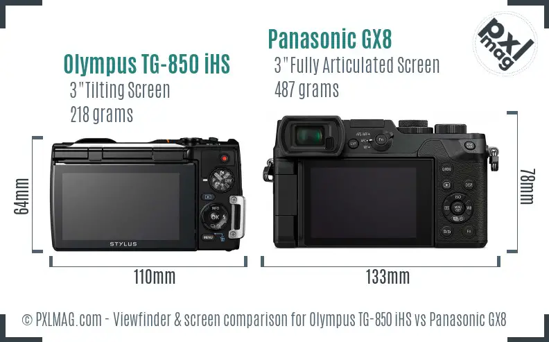 Olympus TG-850 iHS vs Panasonic GX8 Screen and Viewfinder comparison