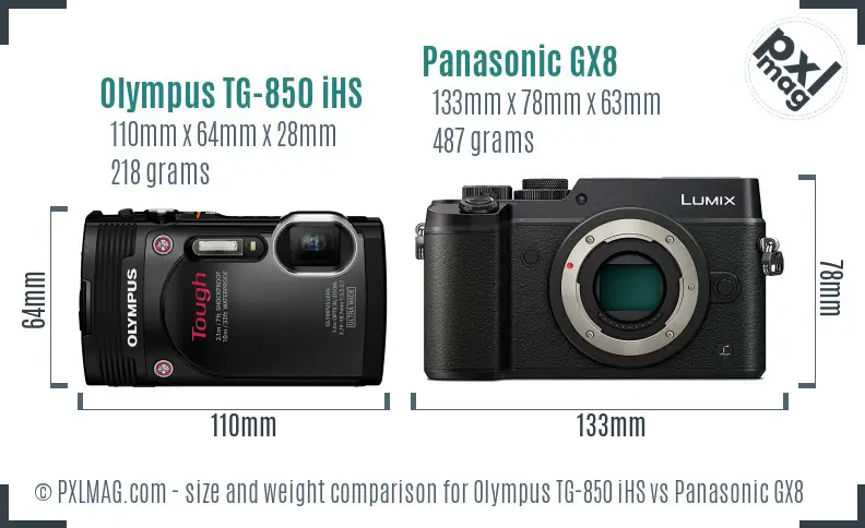 Olympus TG-850 iHS vs Panasonic GX8 size comparison