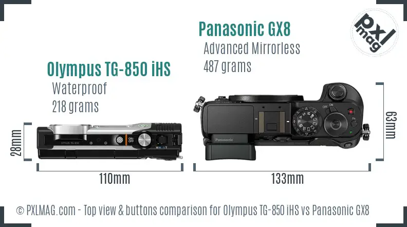 Olympus TG-850 iHS vs Panasonic GX8 top view buttons comparison