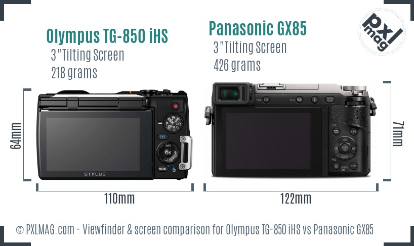 Olympus TG-850 iHS vs Panasonic GX85 Screen and Viewfinder comparison