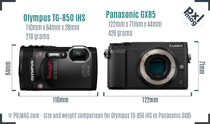 Olympus TG-850 iHS vs Panasonic GX85 size comparison Olympus TG-850 iHS vs Panasonic GX85 size comparison