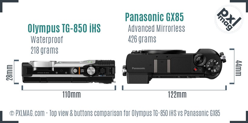 Olympus TG-850 iHS vs Panasonic GX85 top view buttons comparison