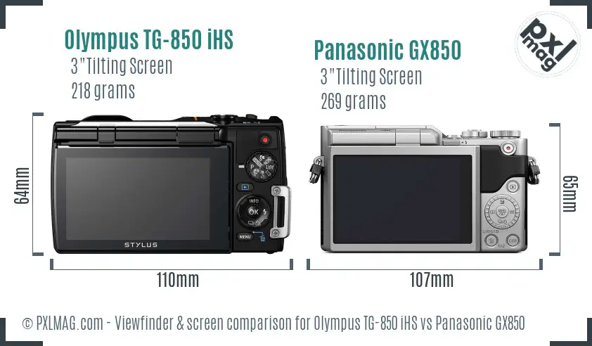 Olympus TG-850 iHS vs Panasonic GX850 Screen and Viewfinder comparison