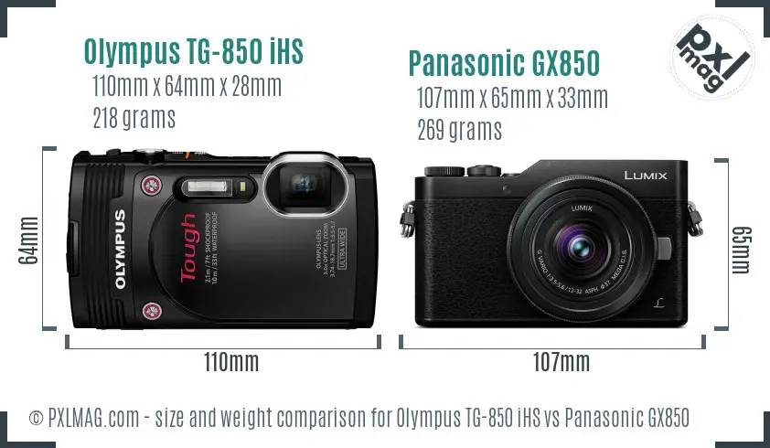 Olympus TG-850 iHS vs Panasonic GX850 size comparison