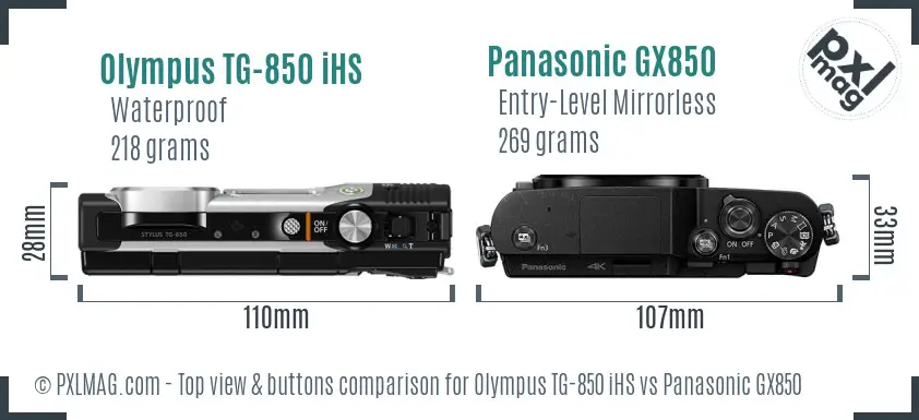 Olympus TG-850 iHS vs Panasonic GX850 top view buttons comparison