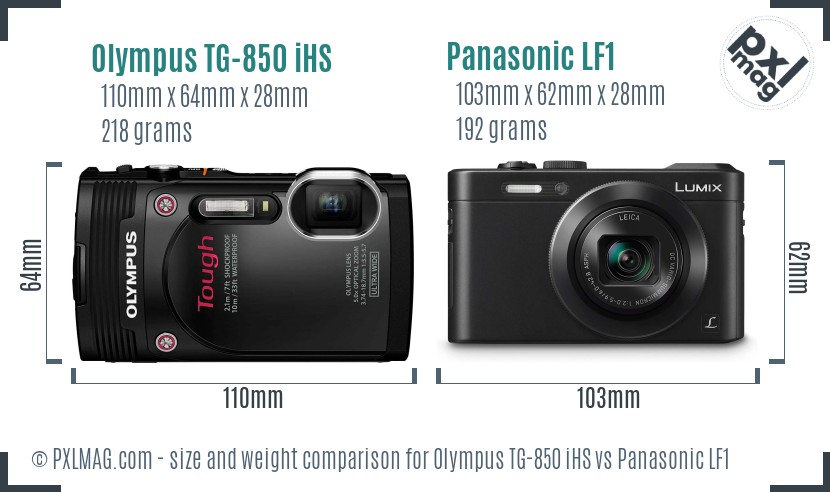 Olympus TG-850 iHS vs Panasonic LF1 size comparison