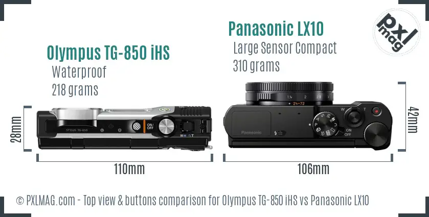 Olympus TG-850 iHS vs Panasonic LX10 top view buttons comparison