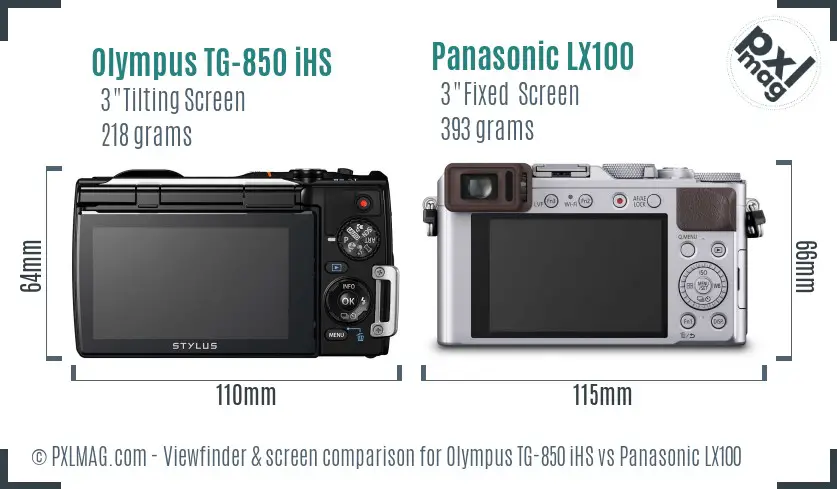 Olympus TG-850 iHS vs Panasonic LX100 Screen and Viewfinder comparison