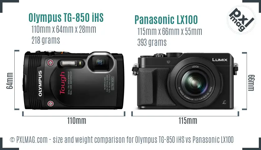 Olympus TG-850 iHS vs Panasonic LX100 size comparison