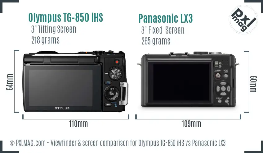 Olympus TG-850 iHS vs Panasonic LX3 Screen and Viewfinder comparison Olympus TG-850 iHS vs Panasonic LX3 Screen and Viewfinder comparison