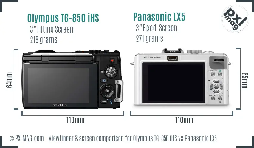 Olympus TG-850 iHS vs Panasonic LX5 Screen and Viewfinder comparison