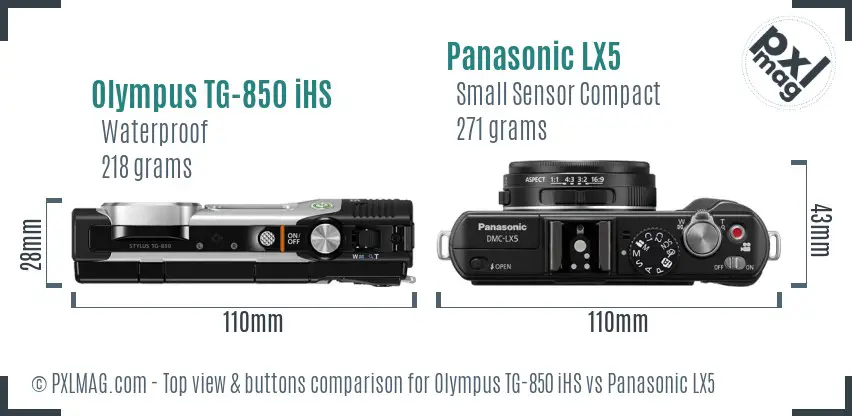 Olympus TG-850 iHS vs Panasonic LX5 top view buttons comparison