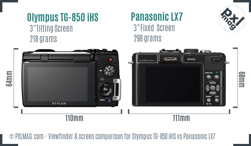 Olympus TG-850 iHS vs Panasonic LX7 Screen and Viewfinder comparison