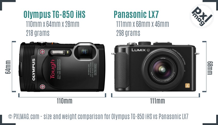 Olympus TG-850 iHS vs Panasonic LX7 size comparison