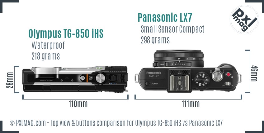 Olympus TG-850 iHS vs Panasonic LX7 top view buttons comparison