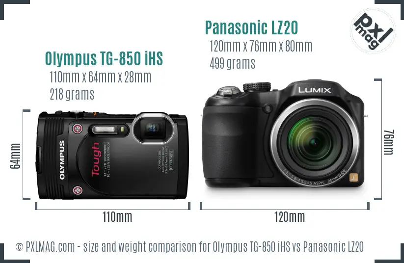 Olympus TG-850 iHS vs Panasonic LZ20 size comparison