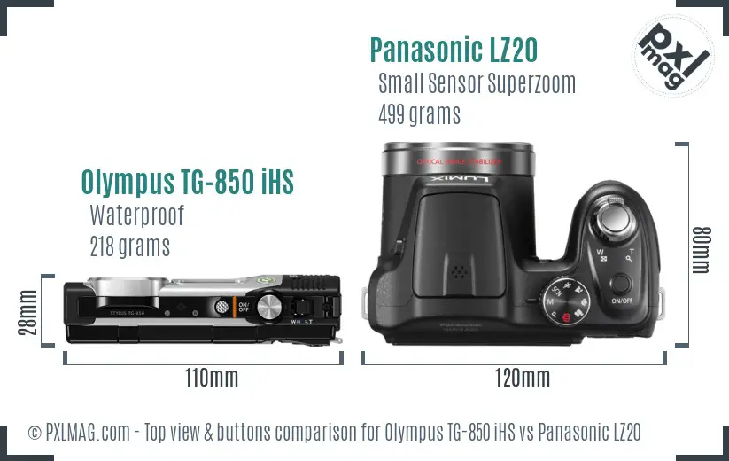 Olympus TG-850 iHS vs Panasonic LZ20 top view buttons comparison