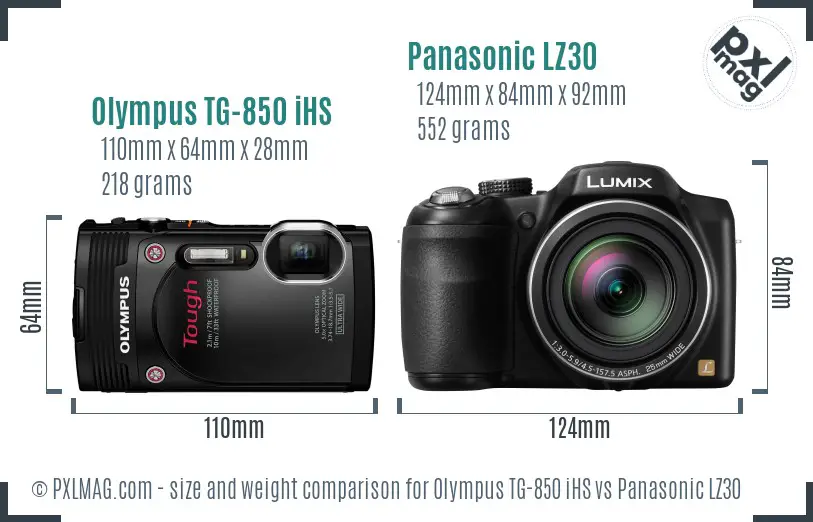 Olympus TG-850 iHS vs Panasonic LZ30 size comparison Olympus TG-850 iHS vs Panasonic LZ30 size comparison