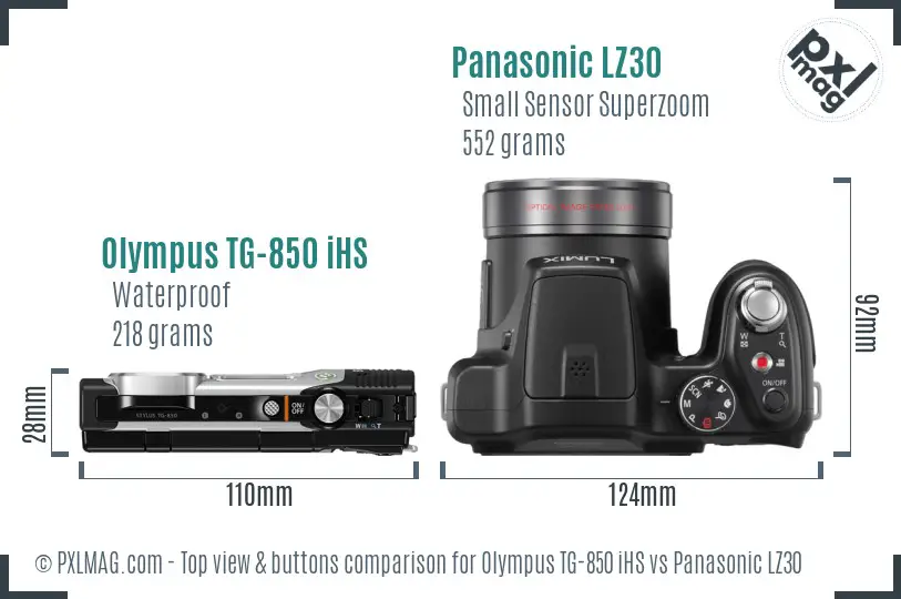 Olympus TG-850 iHS vs Panasonic LZ30 top view buttons comparison Olympus TG-850 iHS vs Panasonic LZ30 top view buttons comparison
