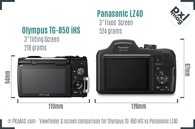 Olympus TG-850 iHS vs Panasonic LZ40 Screen and Viewfinder comparison