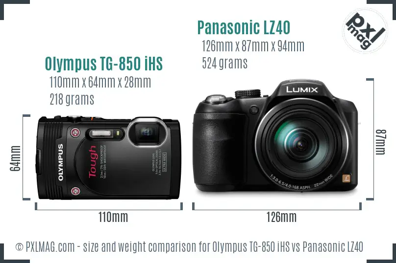 Olympus TG-850 iHS vs Panasonic LZ40 size comparison