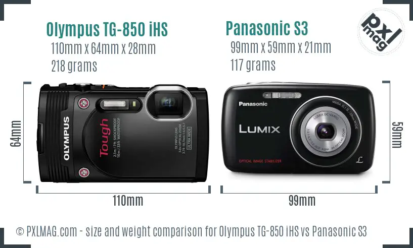 Olympus TG-850 iHS vs Panasonic S3 size comparison