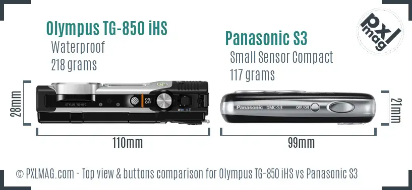 Olympus TG-850 iHS vs Panasonic S3 top view buttons comparison