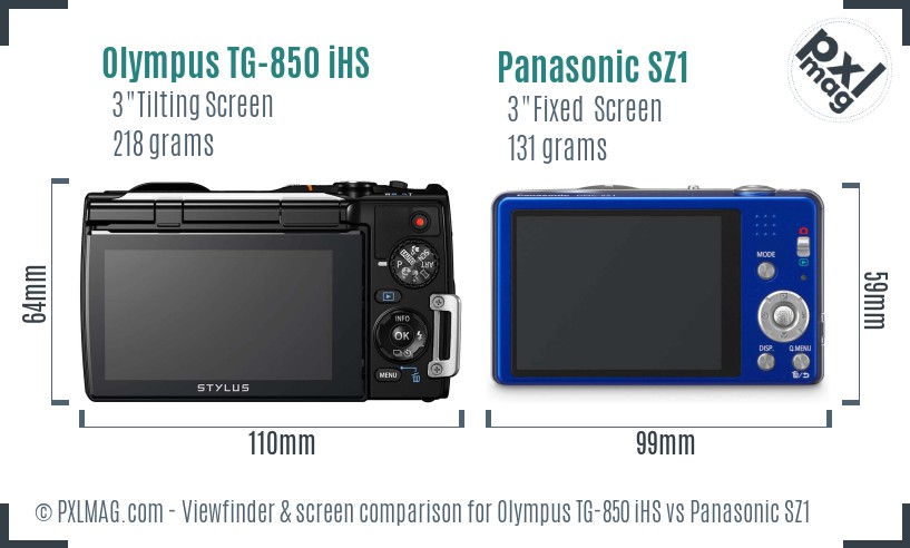 Olympus TG-850 iHS vs Panasonic SZ1 Screen and Viewfinder comparison