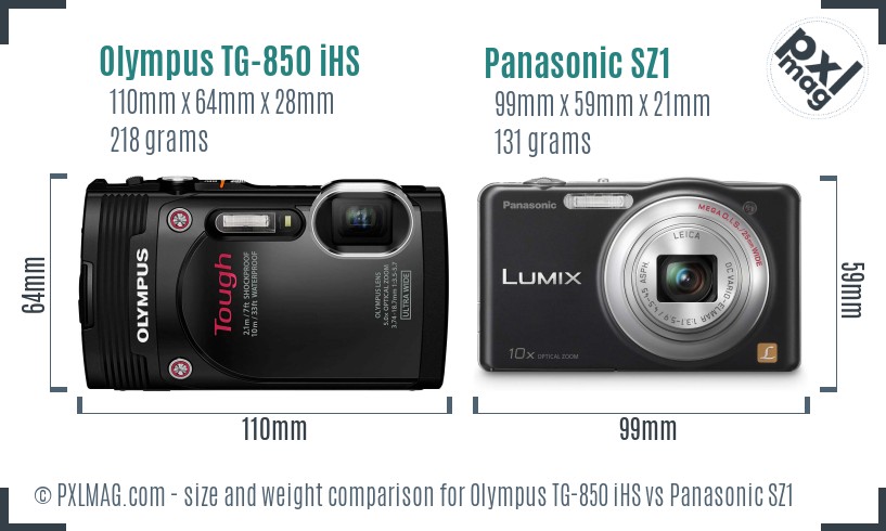 Olympus TG-850 iHS vs Panasonic SZ1 size comparison