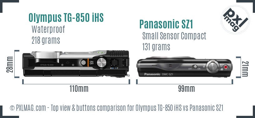 Olympus TG-850 iHS vs Panasonic SZ1 top view buttons comparison