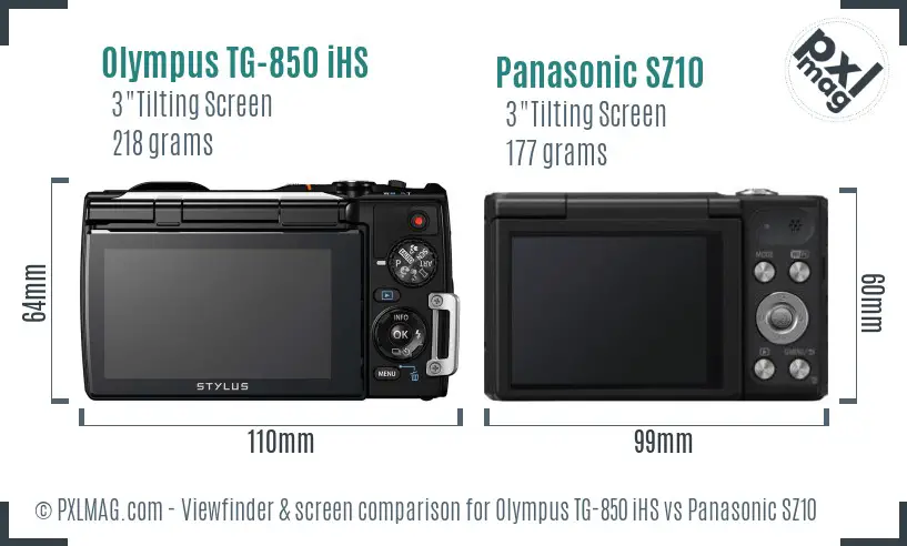 Olympus TG-850 iHS vs Panasonic SZ10 Screen and Viewfinder comparison
