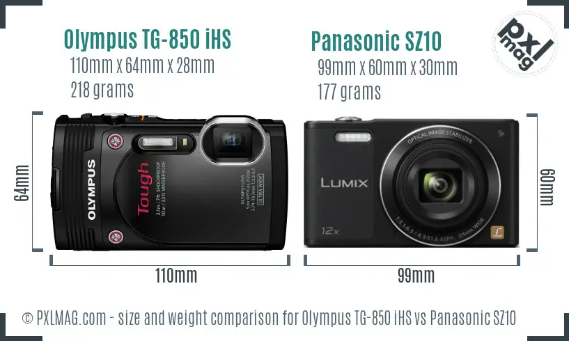 Olympus TG-850 iHS vs Panasonic SZ10 size comparison