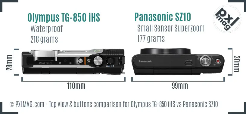 Olympus TG-850 iHS vs Panasonic SZ10 top view buttons comparison