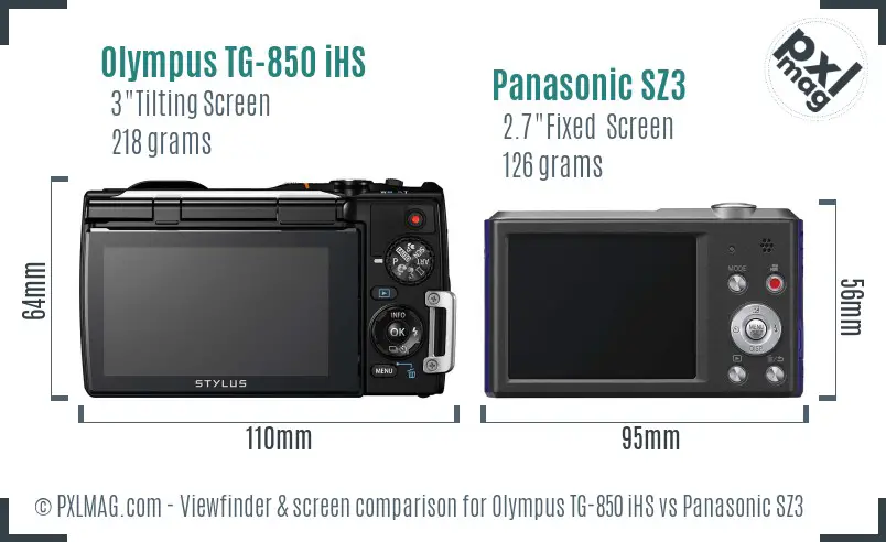 Olympus TG-850 iHS vs Panasonic SZ3 Screen and Viewfinder comparison