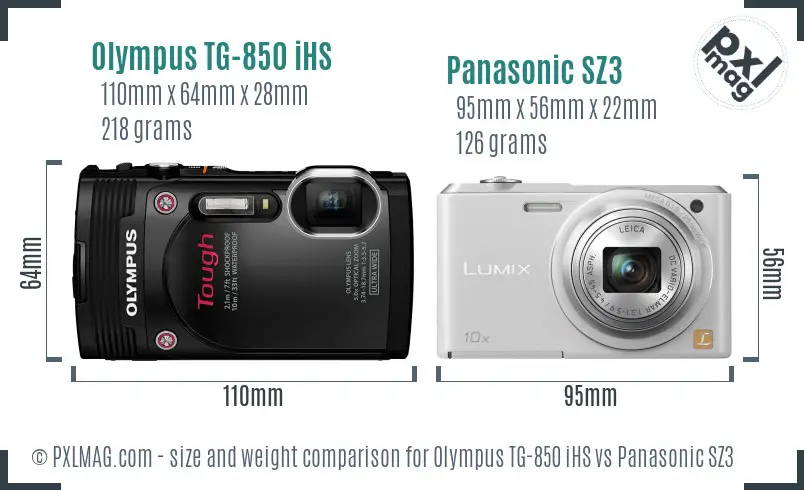 Olympus TG-850 iHS vs Panasonic SZ3 size comparison