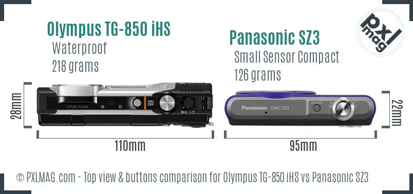 Olympus TG-850 iHS vs Panasonic SZ3 top view buttons comparison